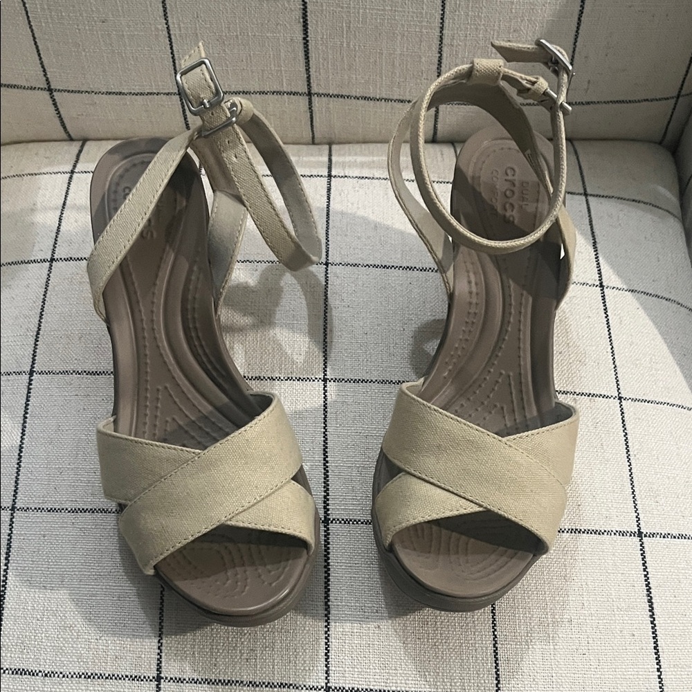 CROCS Women's Tan Wedge Sandals